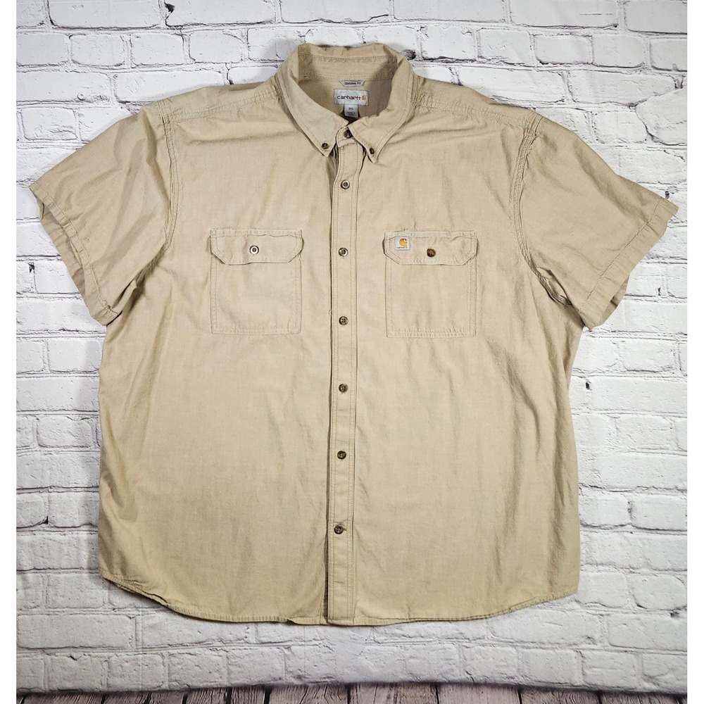Carhartt Mens 3XL Original Fit Short Sleeve Button Down Work Shirt Tan 104369